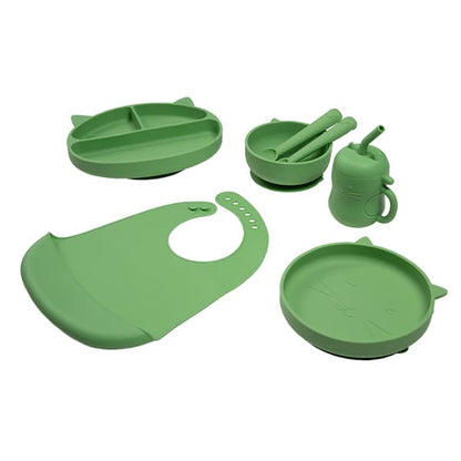 Set de Alimentación de Silicona Gatito Verde Salvia