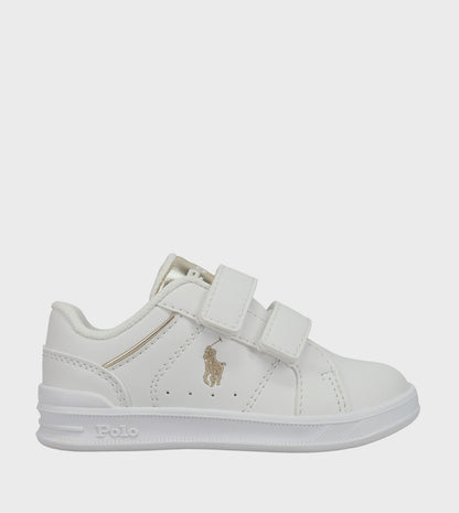 POLO RALPH LAUREN ZAPATILLAS PARA NIÑOS- HERITAGE COURT IV (WHT/GLD)