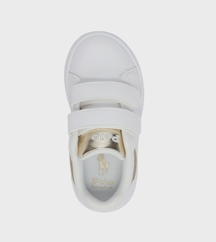 POLO RALPH LAUREN ZAPATILLAS PARA NIÑOS- HERITAGE COURT IV (WHT/GLD)