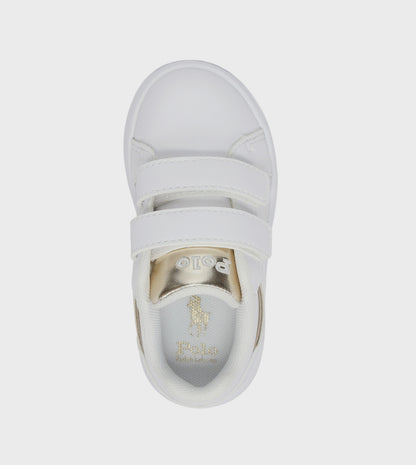 POLO RALPH LAUREN ZAPATILLAS PARA NIÑOS- HERITAGE COURT IV (WHT/GLD)