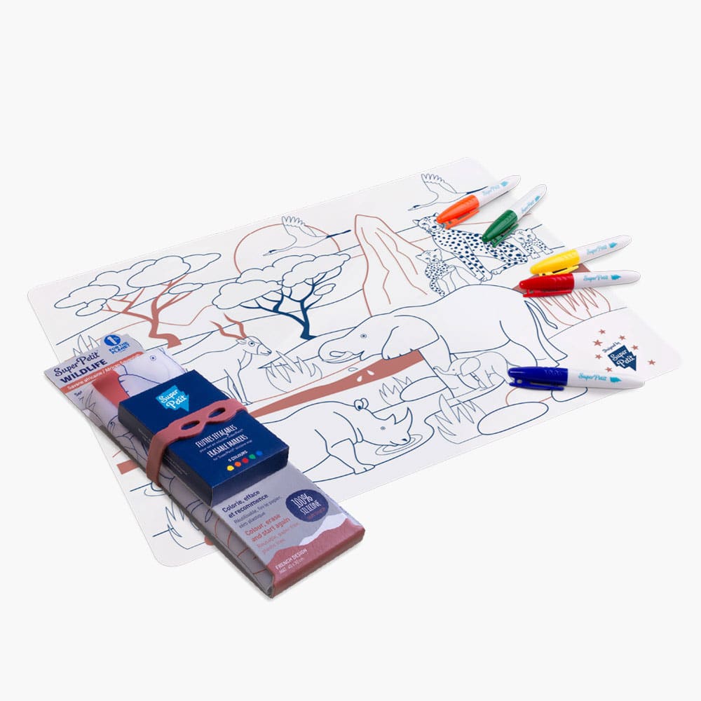 Kit SAVANNA wildlife: 1 silicone mat + 5 markers